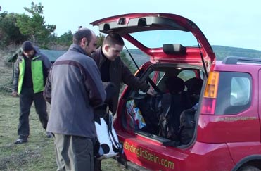 Bird photographers unloading at the Lammergeier hide