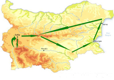 Mapa de viaje a Bulgaria