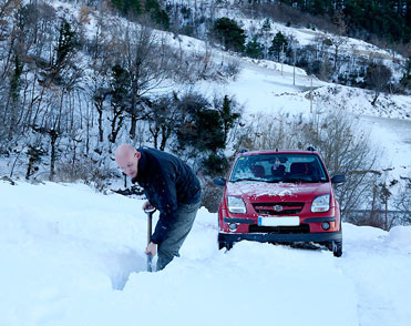 Digging in the snow to get to the Lammergeier.