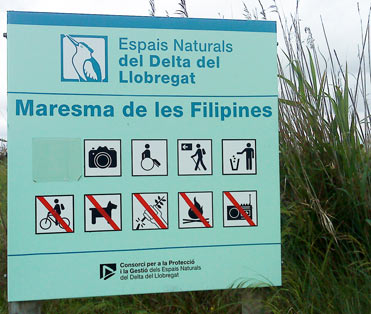 Birding in the Llobregat Delta near Barcelona: entrance sign to the Filipines reserve